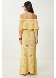 Lovelyİstanbul Carmen Collar Openwork Summer Knitwear Dress Yellow Lki̇0031