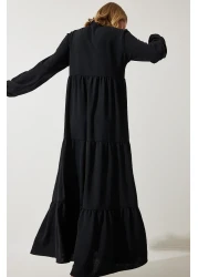 Happiness İstanbul Women's Black V-Neck Long Ayrobin Dress DD01315