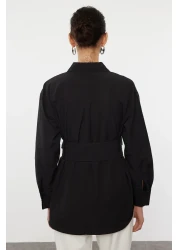  Collection Black Belt Detailed Oversize Wide Fit Woven Shirt Twoaw25Go00025