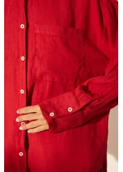  Collection Red 100% Linen Oversize Shirt TWOSS23GO00443