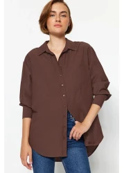  Collection Brown Single Pocket Boyfriend/Wide Fit Cotton Woven Shirt TWOAW20GO0115