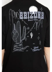  Collection Black Oversize/Wide Fit Tropical Arizona City Printed 100% Cotton T-Shirt Tmnss23Ts00164