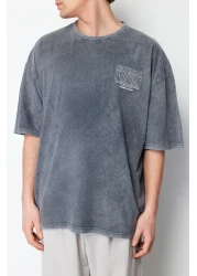  Collection Anthracite Color Oversize Printed Cotton T-Shirt - TMNSS24TS00043