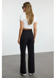  Collection Black High Waist Wide Leg/Wide Leg Pleated Woven Fabric Pants Twoaw21Pl0076