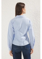 Trendyol Collection Blue Double Breasted Closure Lacing Detail Regular Regular Fit Woven Shirt Twoss25Go00029