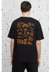 AC&Co / Altınyıldız Classics تي شيرت رجالي أسود بقصة ضيقة وياقة دائرية مصنوع من القطن بنسبة 100%