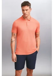 GRIMELANGE تيشيرت رجالي من MARTEN برقبة بولو ونمط زهرة الرمان بقصة عادية - 100% قطن، كم قصير