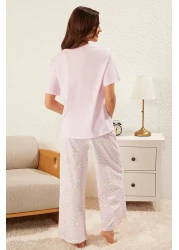  Collection Lilac Floral 100% Cotton Knitted Pajamas Set - Button, Thmss25Pt00179