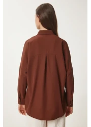 Happiness İstanbul Women's Chocolate Oversize Long Basic Shirt DD00842
