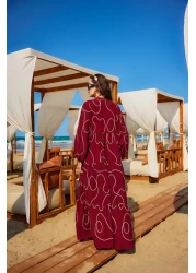 LOCCO Women's Gold Stitching Detailed Dress Burgundy