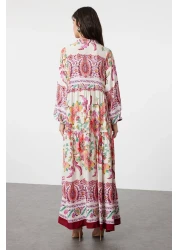  Modest Viscose Woven Burgundy Floral Patterned Dress - TCTSS24EB00221