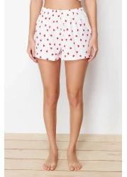  Collection White 100% Cotton Heart Lace String Straps Knitted Pajama Set with Shorts THMSS24PT00106