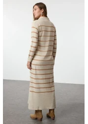  Modest Stone Polo Buttoned Neckline Striped Knitwear Dress Tctaw22Eb0212