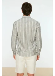  Collection قميص كاكي رفيع مخطط بقصة ضيقة - ياقة بأزرار TMNSS20GO0092