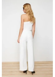  Collection High Waist Wide Leg Ecru Fabric Trousers - Twoaw22Pl0066