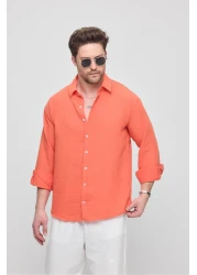 GEİO قميص كتان بقصة كبيرة الحجم للرجال