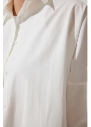 Happiness İstanbul Women's Ecru Oversize Long Basic Shirt DD00842