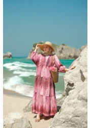 LOCCO Women's Wooden Patterned Dress Fuchsia