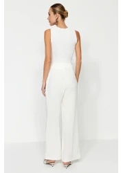  Collection Ecru High Waist Wide Leg Wide Leg Woven Trousers TWOAW24PL00332