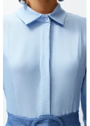  Modest فستان قميص منسوج باللون الأزرق TCTSS24EB00119