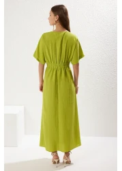  Collection Oil Green V-Neck Maxi Dress - A-Line with Bodice Detail Twoss24El00620