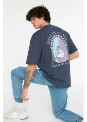  Collection Art Printed Navy Oversize Cotton T-Shirt - Short Sleeve Tmnss21Ts3559