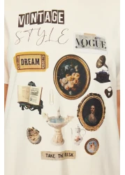  Collection Premium Stone 100% Cotton Printed Oversize/Wide Fit Crew Neck Knitted T-Shirt TWOSS23TS00282