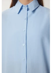 Happiness İstanbul قميص نسائي أساسي طويل كبير الحجم باللون الأزرق السماوي DD00842