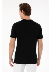 U.S. Polo Assn. تي شيرت أسود أساسي برقبة دائرية للرجال 50297988 -vr046