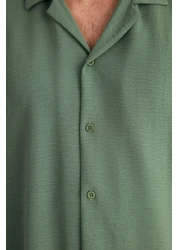  Collection قميص كتان صيفي كبير الحجم بياقة كاكي - TMNSS23GO00053