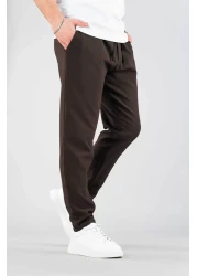 bombe Men's Brown Casual Boyfriend Drawstring Cotton Jogger Pants with Elastic Waist