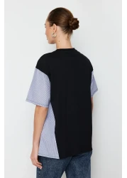  Collection تي شيرت محبوك مطبوع ومطبوع بقصة واسعة وكبير الحجم أسود TWOSS24TS00005