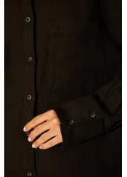  Collection قميص أسود 100% كتان كبير الحجم TWOSS23GO00443