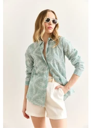 Olalook Women's Green Geometric Scallop Detailed Shirt Gml-19001324