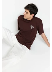  Collection تي شيرت قطني مطبوع كبير الحجم باللون البني - TMNSS20TS1099