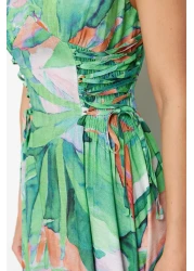  Collection فستان شاطئ طويل منسوج بطباعة استوائية باللون الأخضر TBESS24EL00098