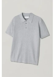 Tarz Cool تي شيرت تريكو بياقة بولو بأزرار رمادية اللون للرجال