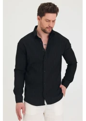 COOL TARZ Men's Slim Fit Slim Fit Long Sleeve Shirt with Self-Stripe Detail