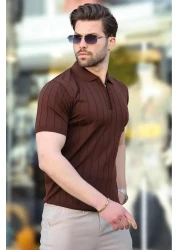 ribana Polo Neck Striped Zippered Men's T-Shirt