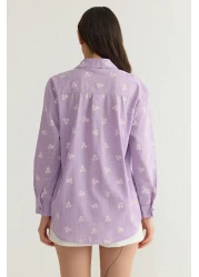  Collection قميص منسوج من القطن مخطط باللون الأرجواني TWOSS23GO00373