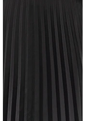  Collection تنورة متوسطة الطول من قماش الساتان باللون الأسود - تفاصيل مطوي، منسوج، TWOAW24ET00359