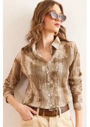 Olalook قميص نسائي بني اللون متدرج ذو ملمس عادي GML- 19001297