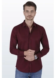 Etikmen Dark Claret Red Diamond Patterned Slimfit Shirt with Gift Box
