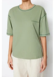  Collection تي شيرت كاريوكا أخضر 100% قطن مخيط ومطبوع مريح/واسع القطع محبوك TWOSS21TS0656