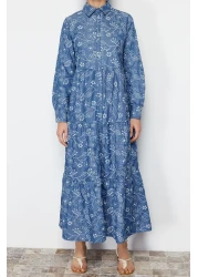  Modest Indigo Cotton Shirt Dress - TCTSS24EB00091
