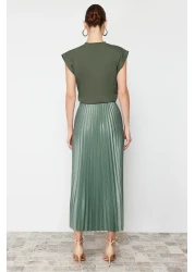  Collection تنورة طويلة محبوكة مرنة بطيات بلون النعناع TWOSS24ET00041