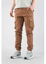 bombe Men's Mink-Brown Slim Fit Slim Fit Jogger Cargo Pocket Elastic Leg Trousers