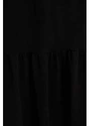  Collection Black Gathered Short Sleeve Knitted Maxi Dress TWOSS24EL00132