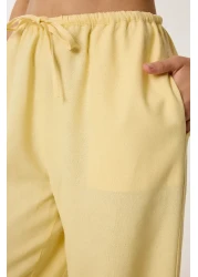 Lovelyİstanbul طقم بنطلون قميص كتان أصفر LDP0058