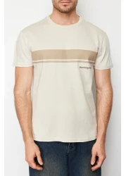  Collection Striped Printed 100% Cotton Short Sleeve T-Shirt - Crew Neck Tmnss24Ts00059